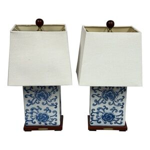Ralph Lauren Avalon Blue Peony & Vine Painted Lamp, set of 2.